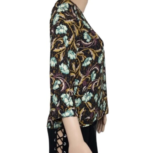 Mango Suit Brown Leaf Floral Blouse - Picture 2 of 5